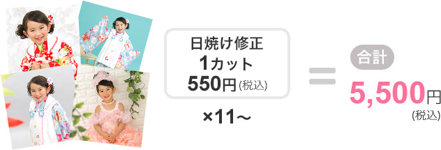 1人のお子さまに日焼け修正×全カット(11カット以上)の場合5,000円