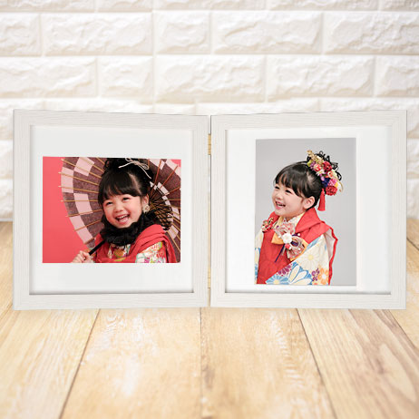 キャビネ2面額ホワイト木製